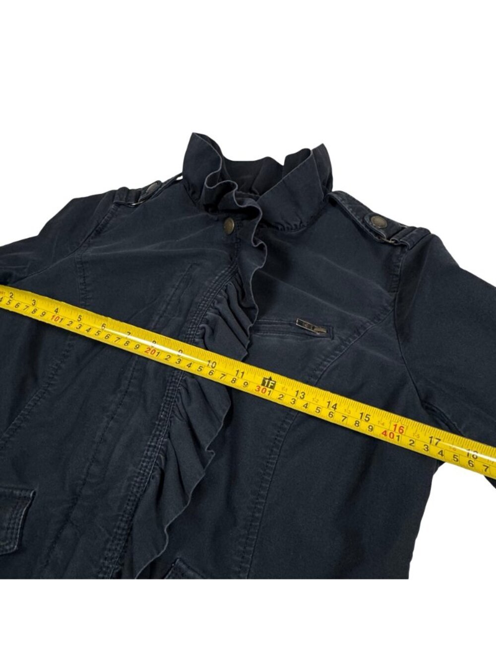 Vintage Y2K Juicy Couture Black Military Ruffle Jacket Cotton Utility Blazer S - Picture 8 of 12